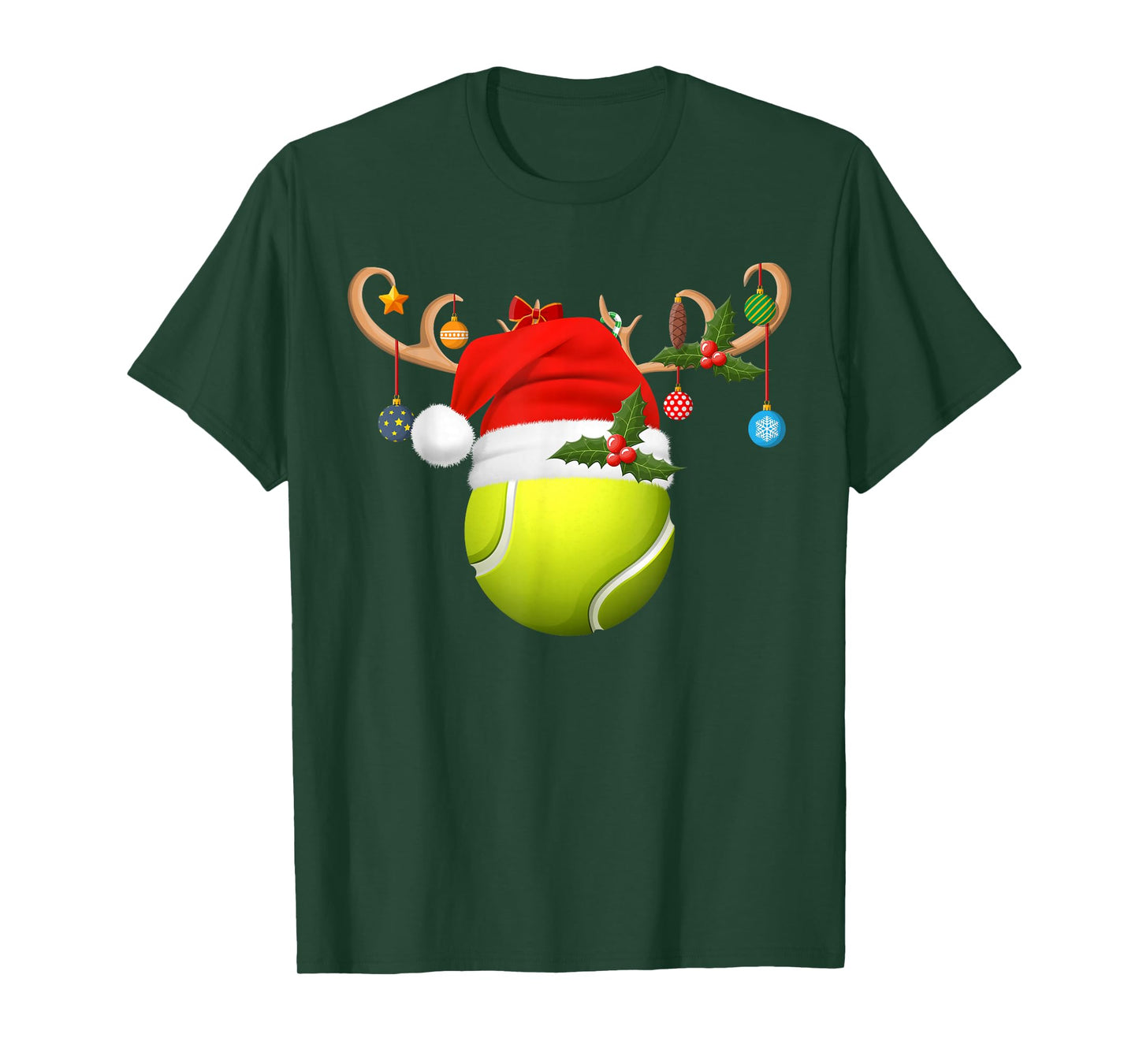Tennis Ball Christmas Reindeer Santa Hat Sports Player Xmas T-Shirt
