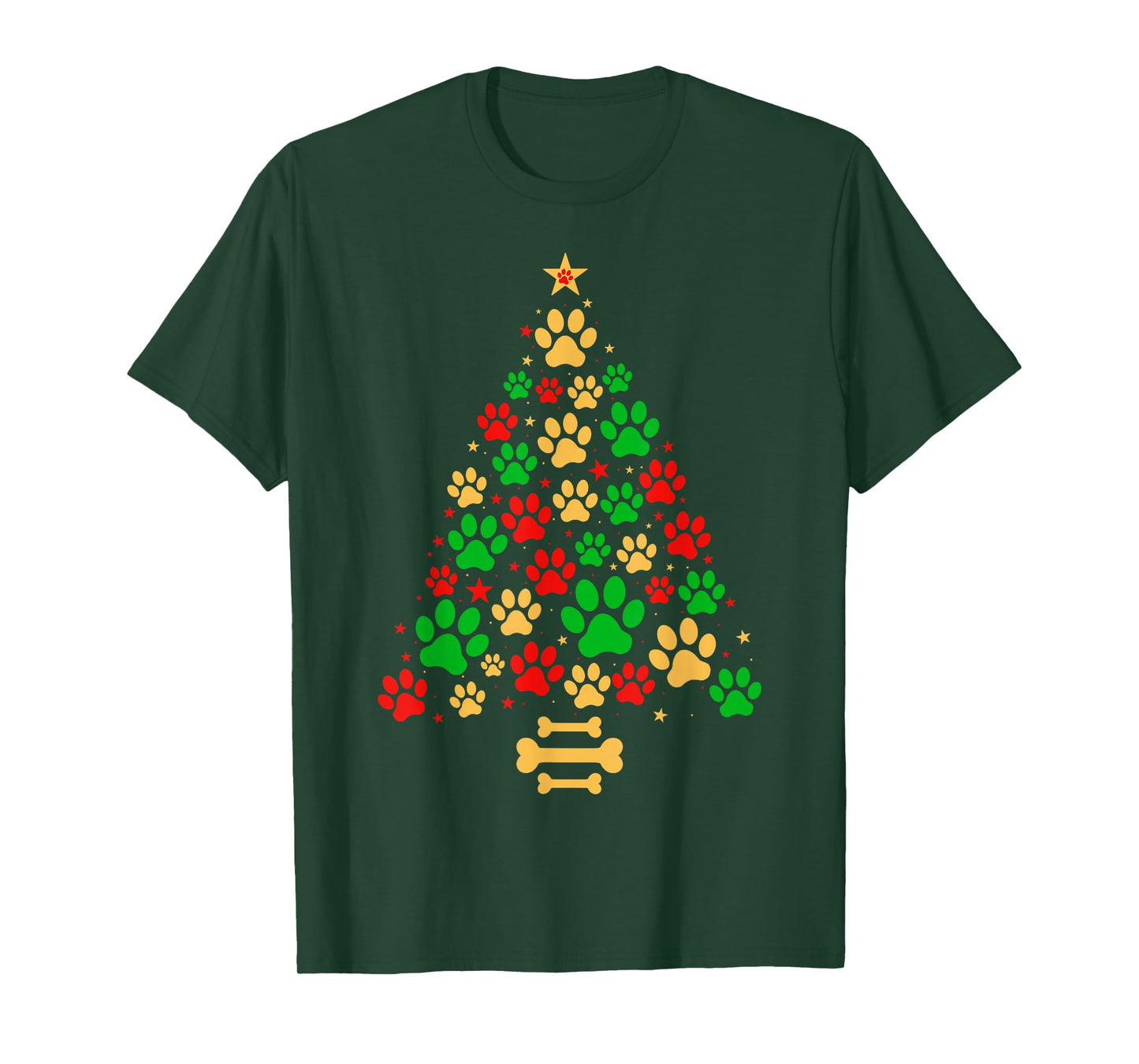 Cat Dog Paw Xmas Pajamas Funny Dog Cat Lover Christmas Tree T-Shirt