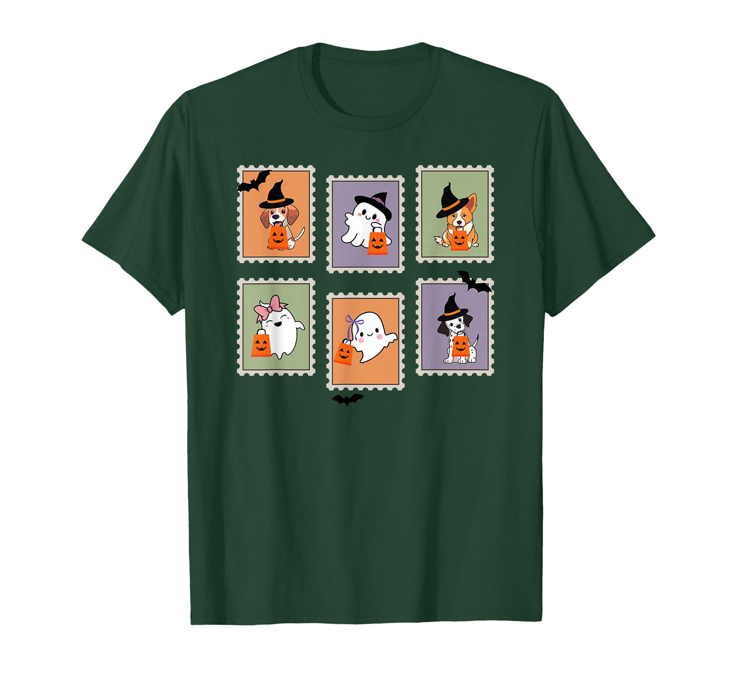Halloween Postage Stamp Ghosts, Dogs and Bats T-Shirt