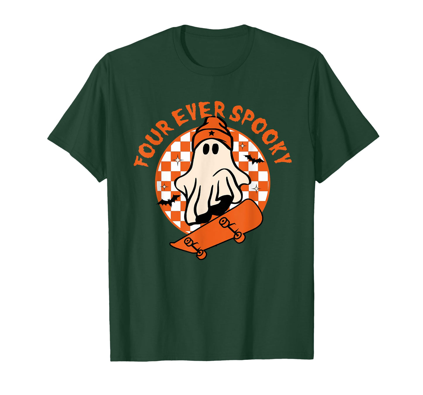 Four Ever Spooky 4th Birthday Halloween Skateboarding Ghost T-Shirt