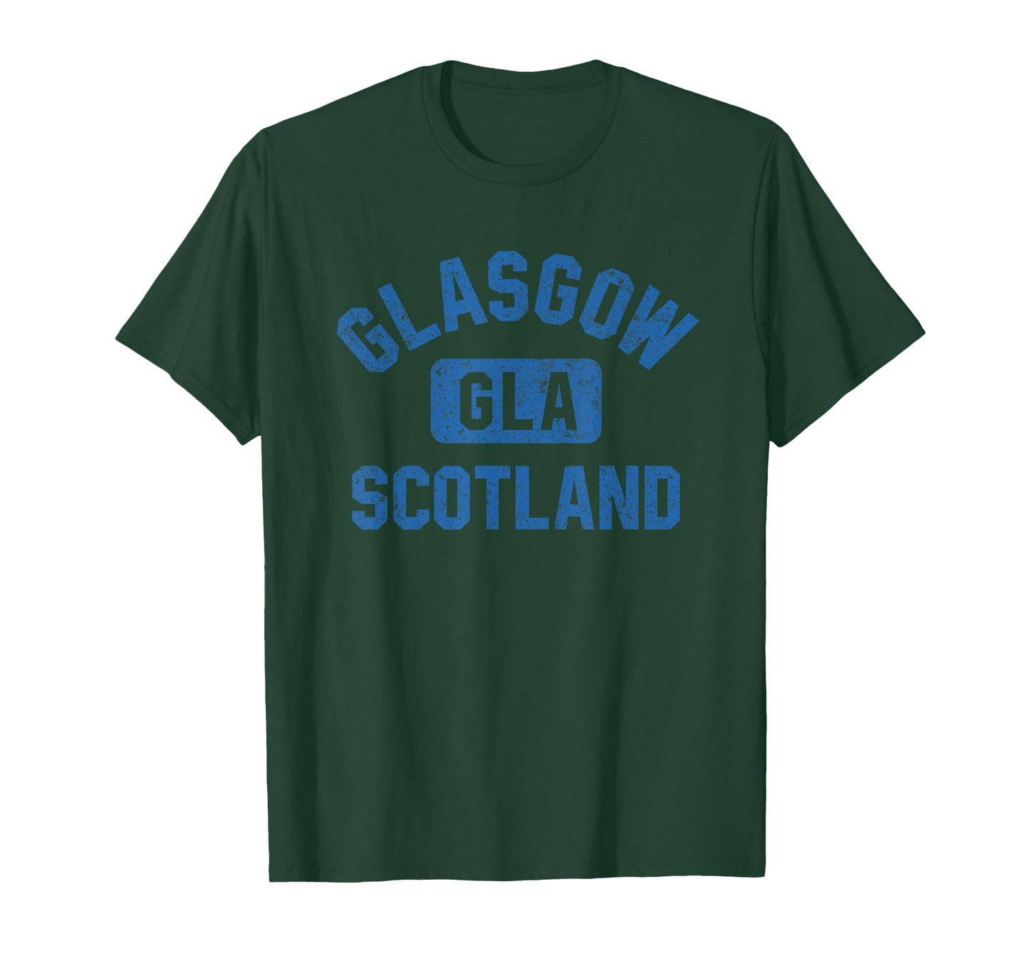 Glasgow Scotland Gym Style Distressed Blue Print T-Shirt