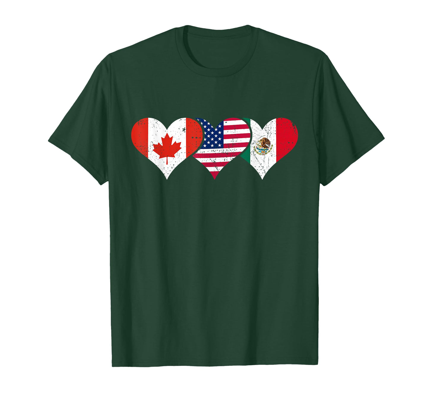 Canada, Mexico & USA Flags Canadian Mexican American Hearts T-Shirt