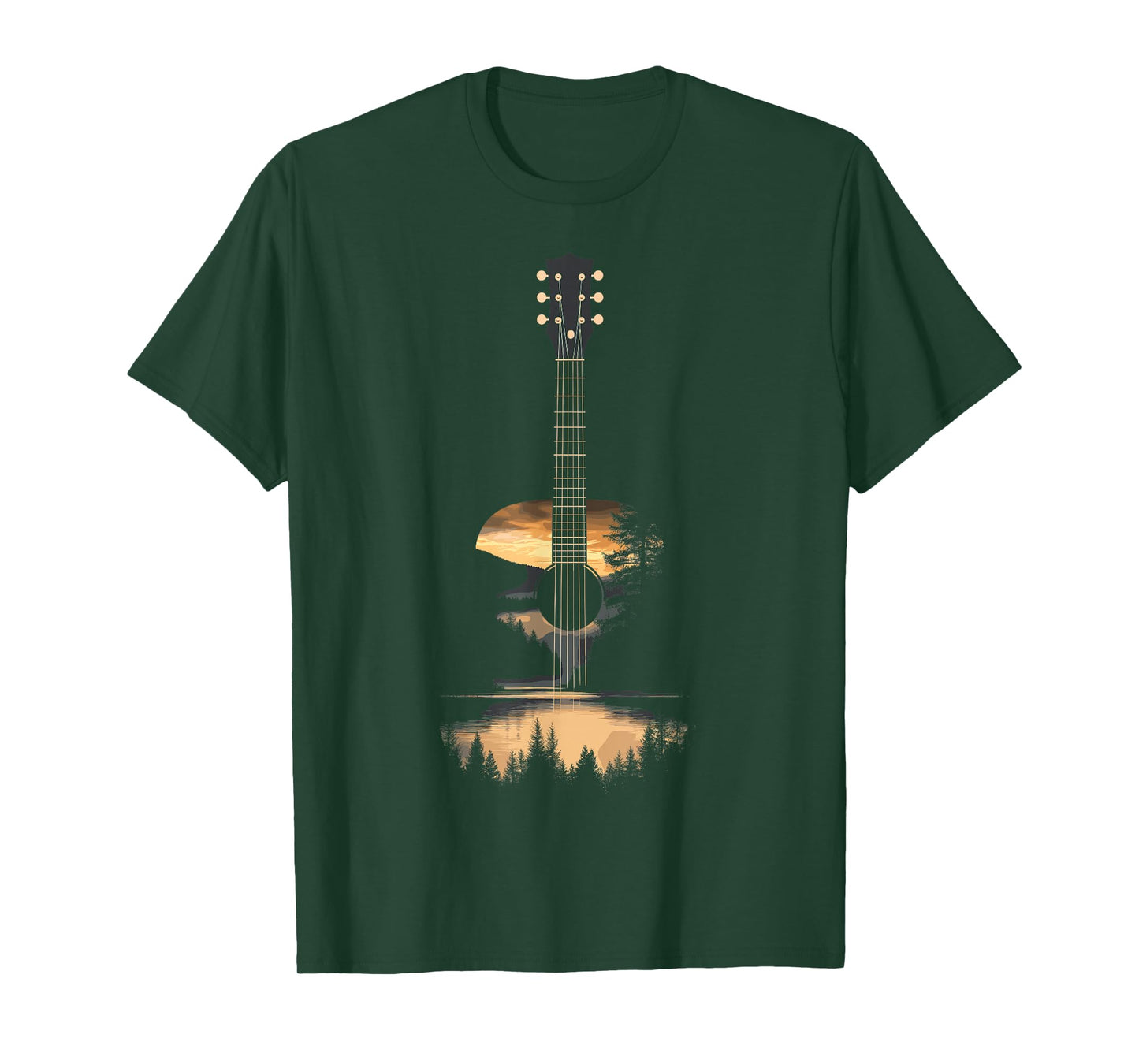 Sunset Acoustic Guitar Scenic Nature Art T-Shirt