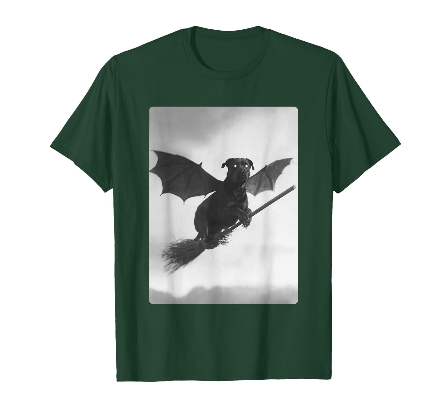 Gothic Rottweiler Witch Broom Bat Wings Spooky Halloween Dog T-Shirt