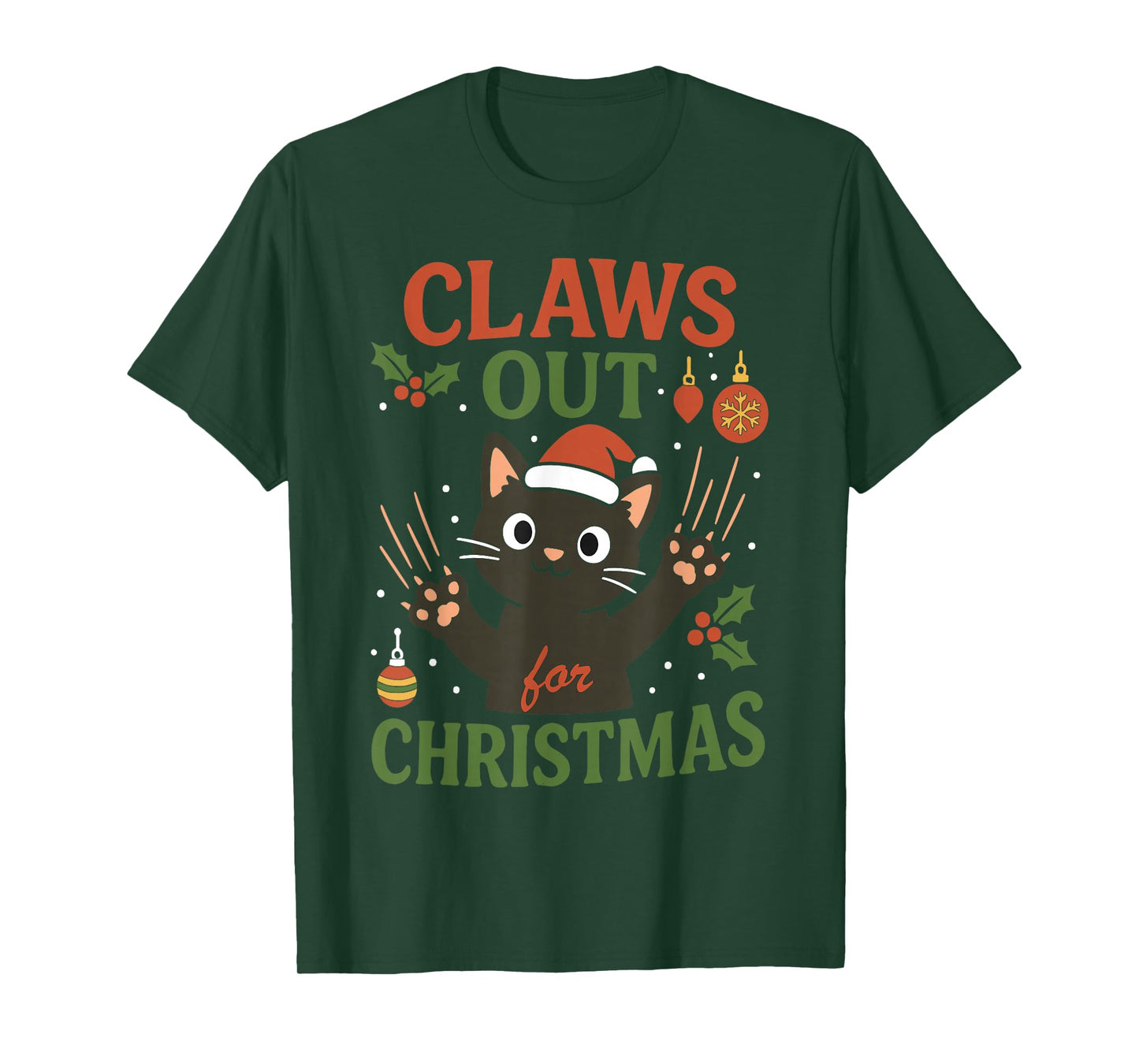 Claws Out for Christmas Santa Cat Xmas Holidays T-Shirt