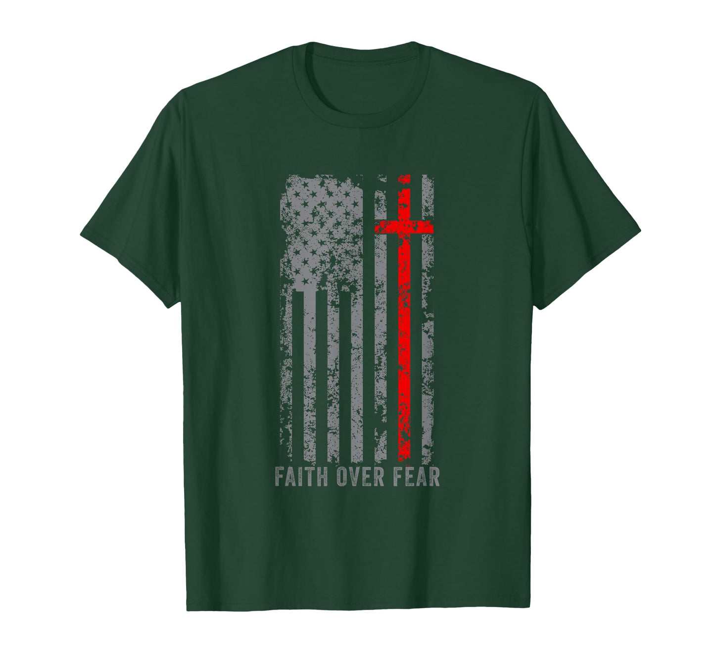 Faith Over Fears Cool Christian Cross Gym American USA Flag T-Shirt