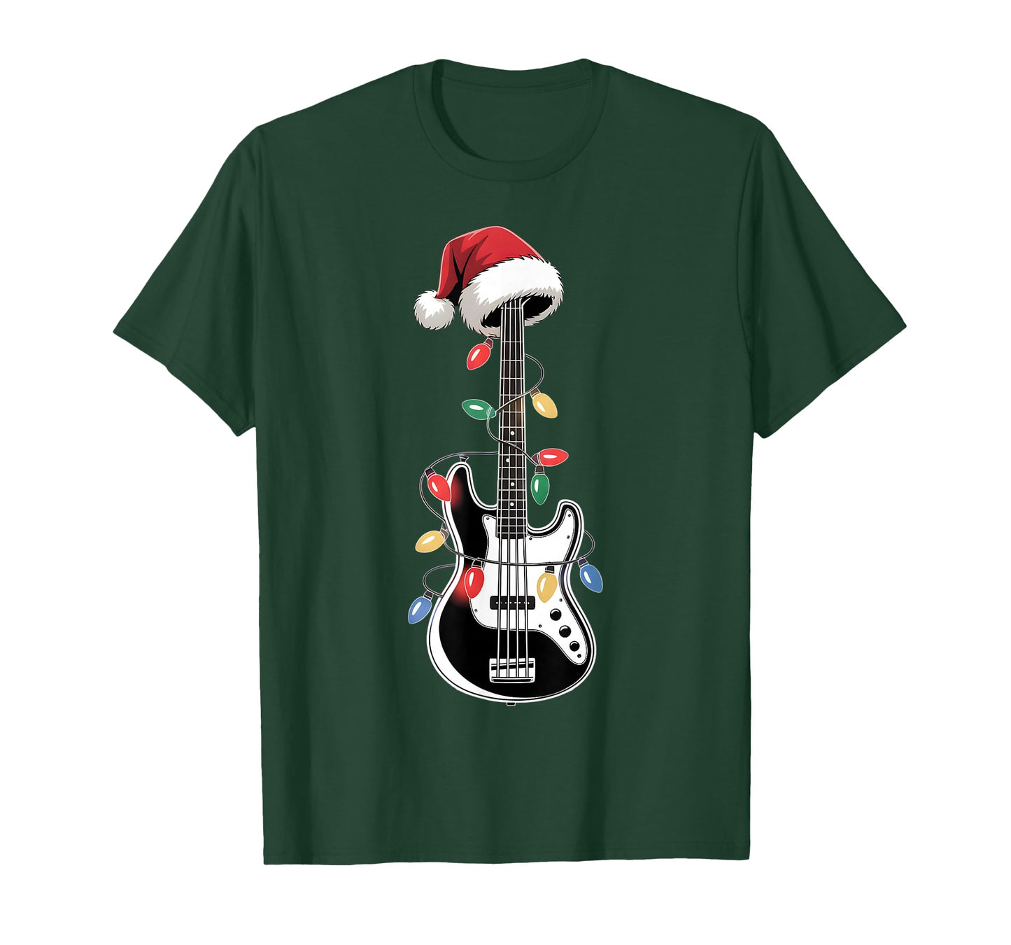 Guitar Santa Christmas Lights Bassist Guitarist Music Men T-Shirt