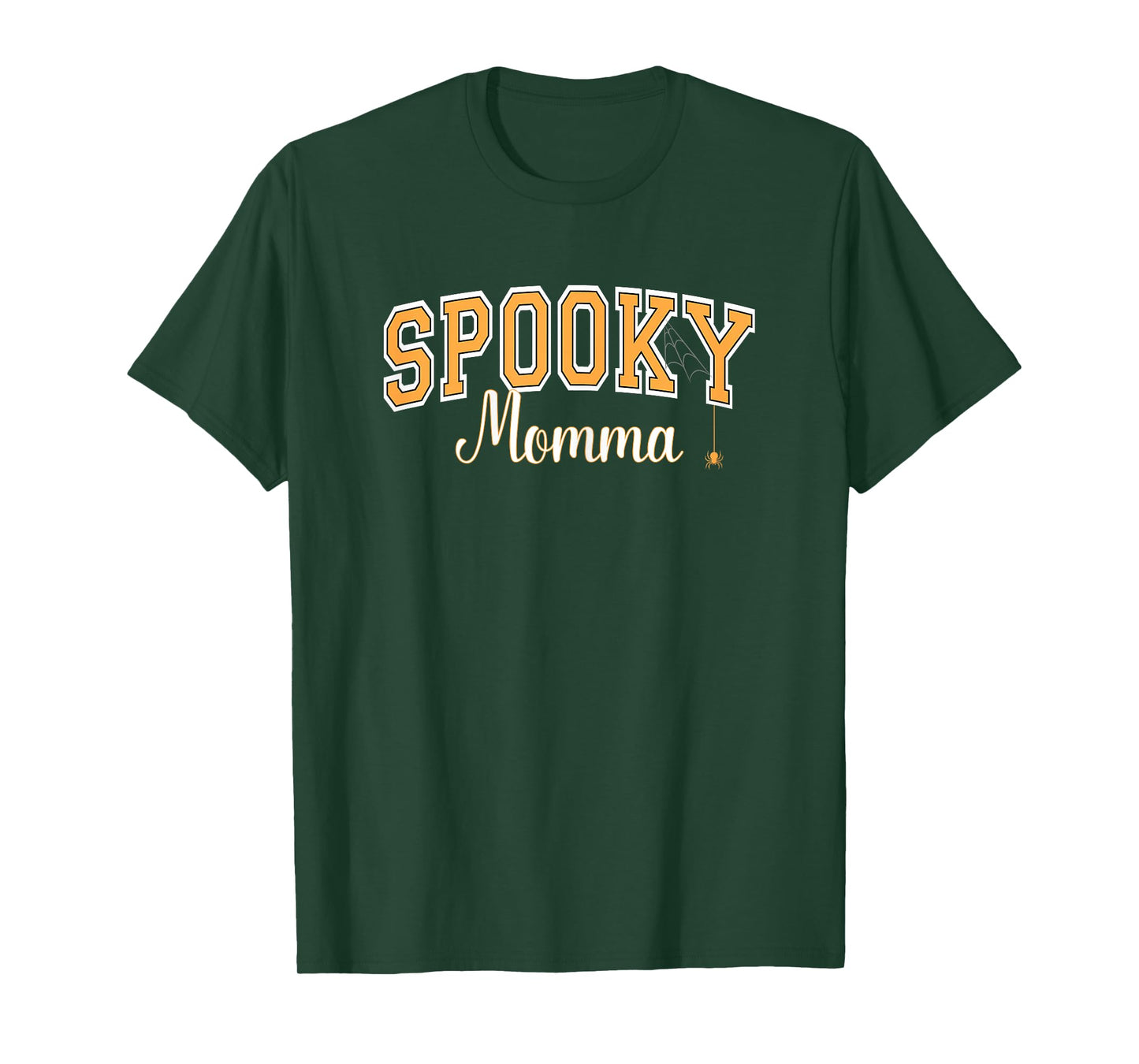 Spooky Momma Halloween Spider Varsity Orange Letters T-Shirt