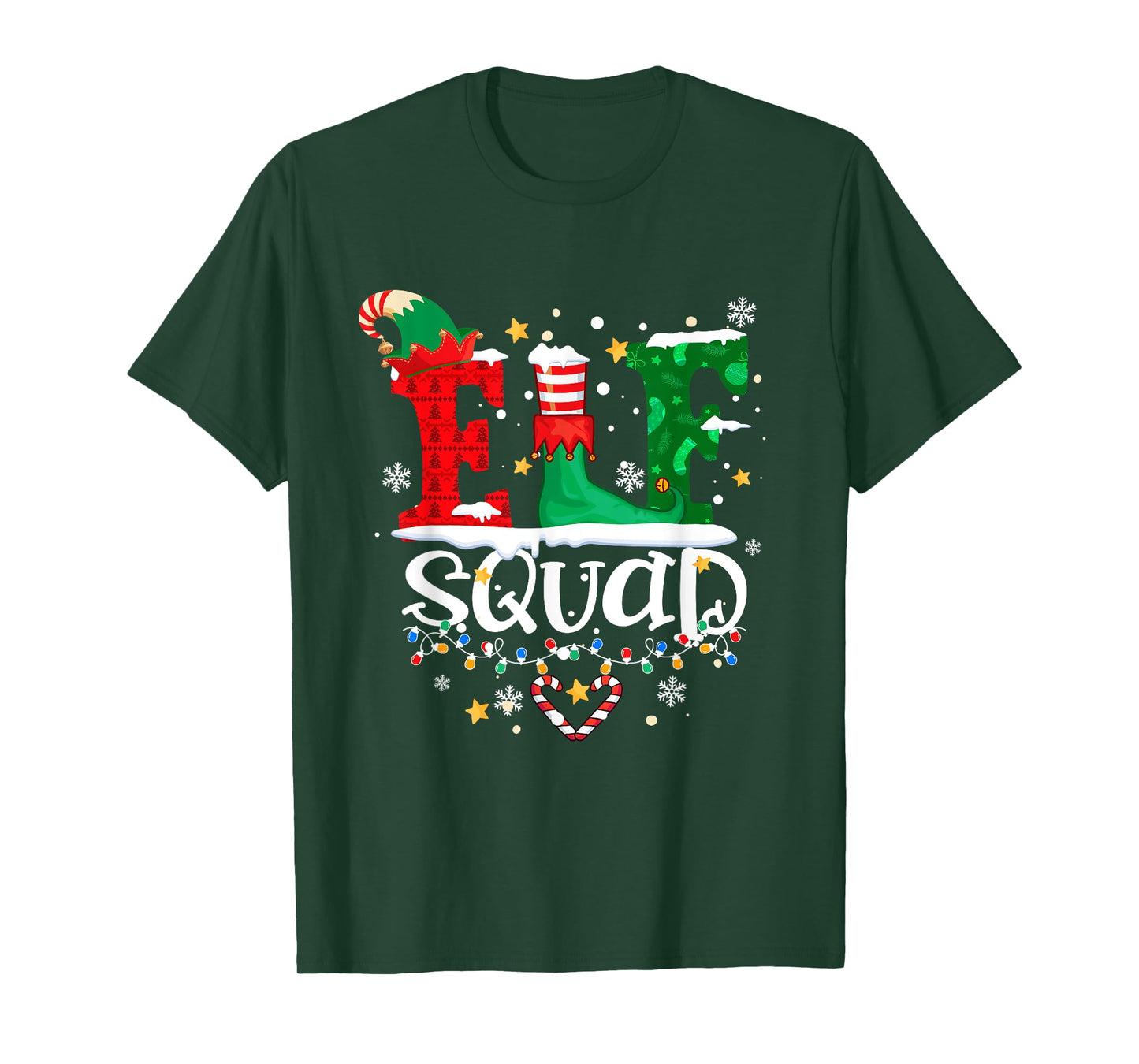Elf Squad Christmas Lights Funny Holiday Matching Xmas T-Shirt