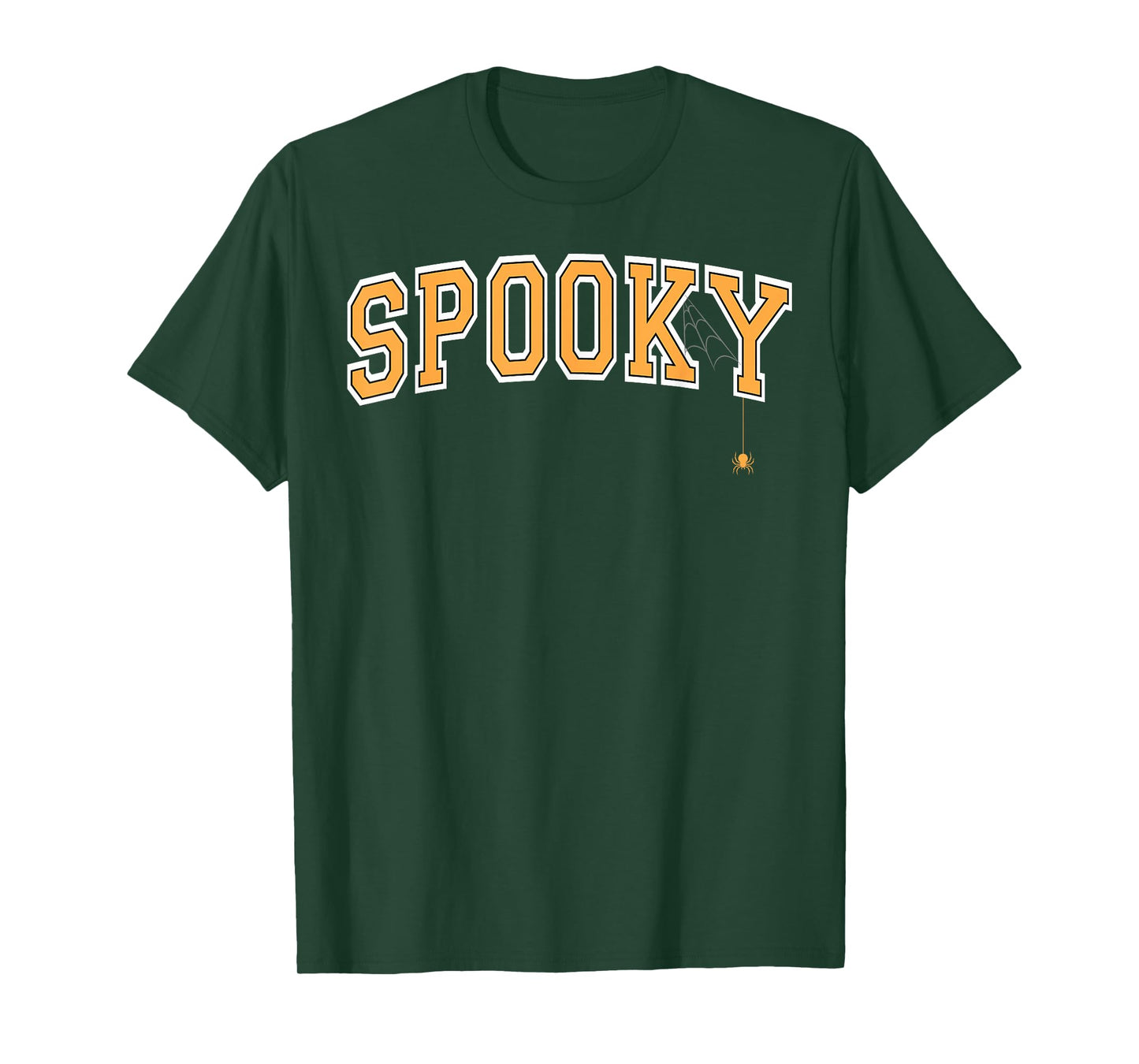 Spooky with Spider and Web Halloween Varsity Orange Letters T-Shirt