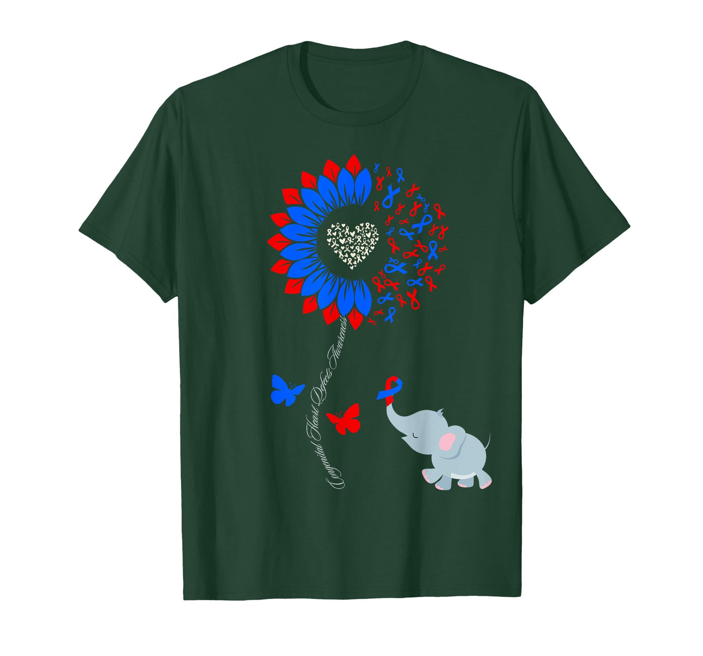 Congenital Heart Defects Awareness Sunflower Elephant T-Shirt