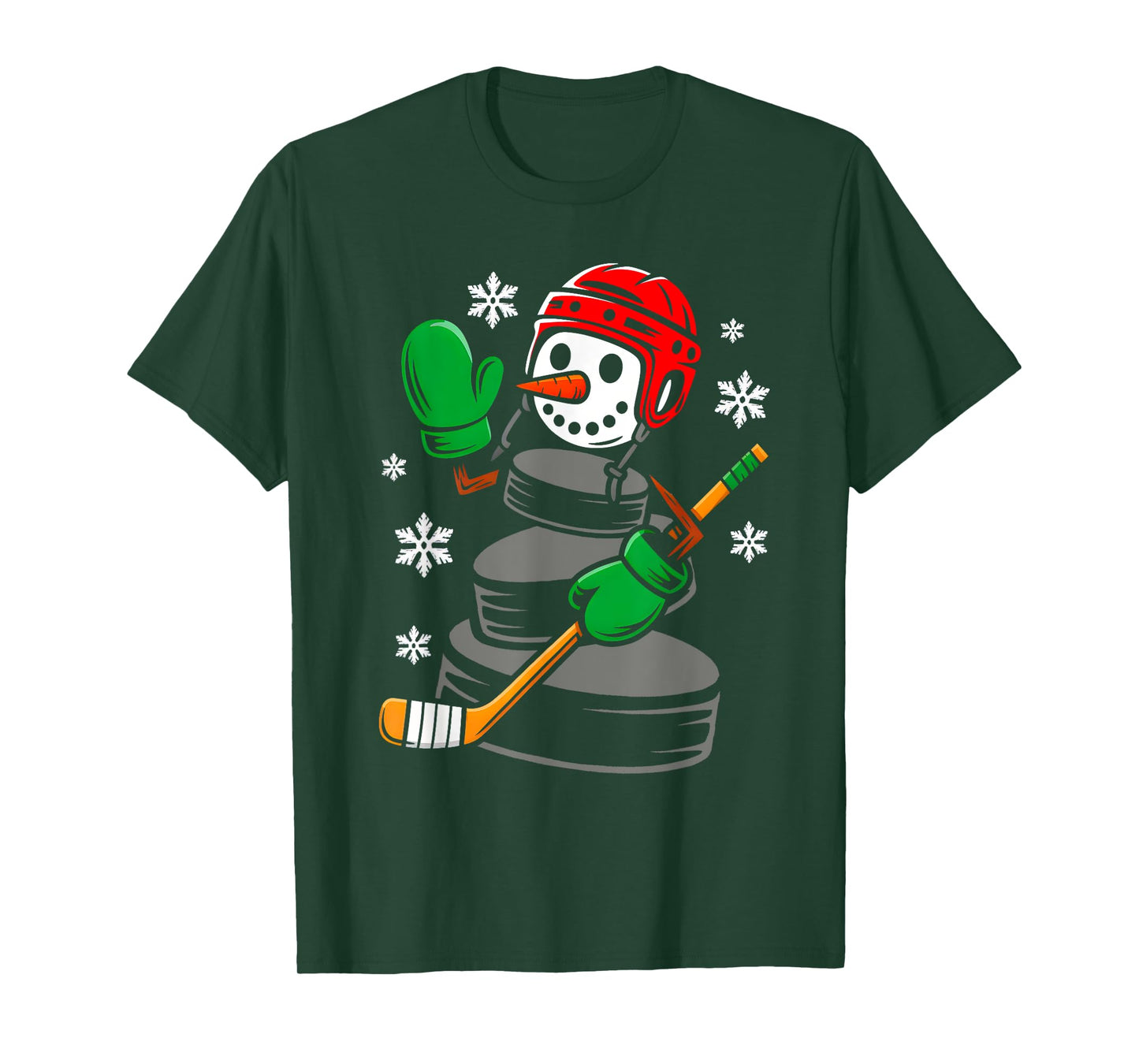 Hockey Santa Hat Snowman Xmas Funny Hockey Lover Christmas T-Shirt