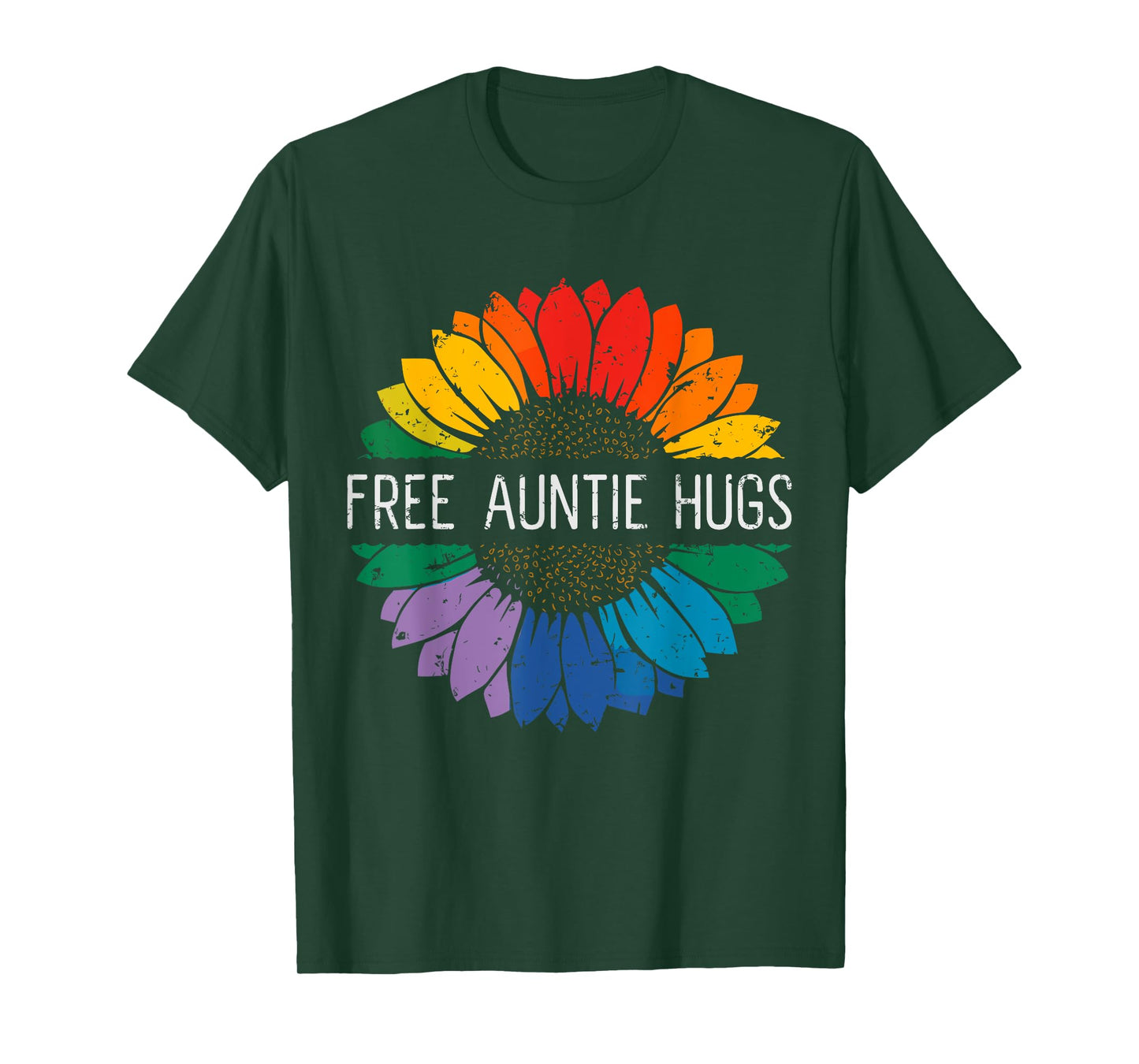 Free Auntie Hugs, LGBT Gay Lesbian Pride Month Rainbow Flag T-Shirt