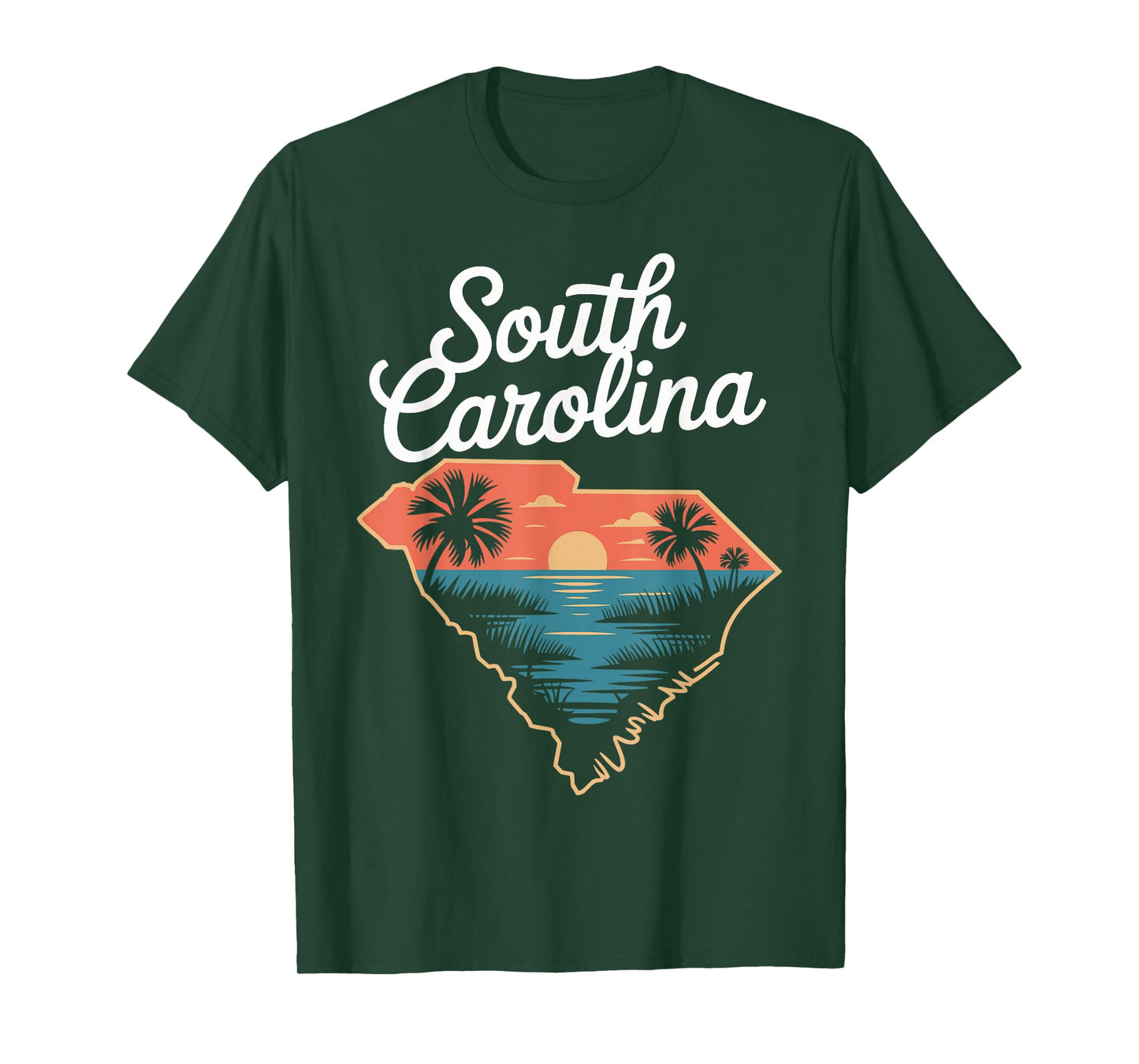 South Carolina Beach Sunset Palm Trees Retro T-Shirt