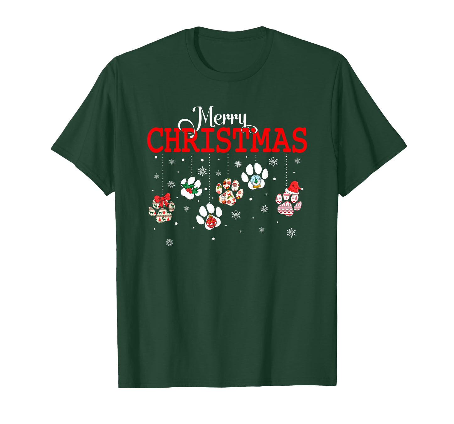 Dog Paw Merry Christmas Pajamas Puppy Dog Lover Christmas T-Shirt
