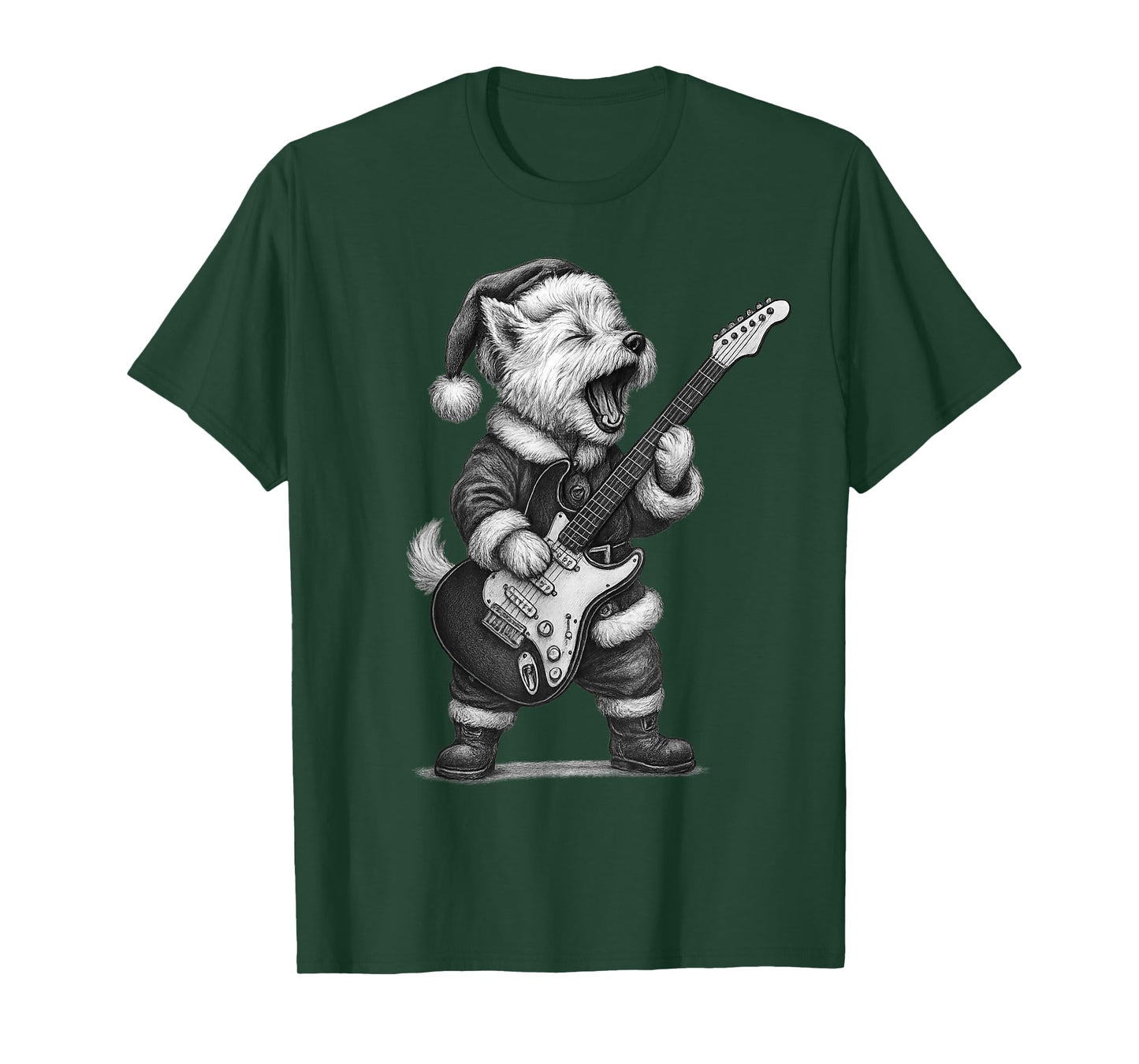 West Highland White Terrier Playing Guitar Christmas Dog T-Shirt