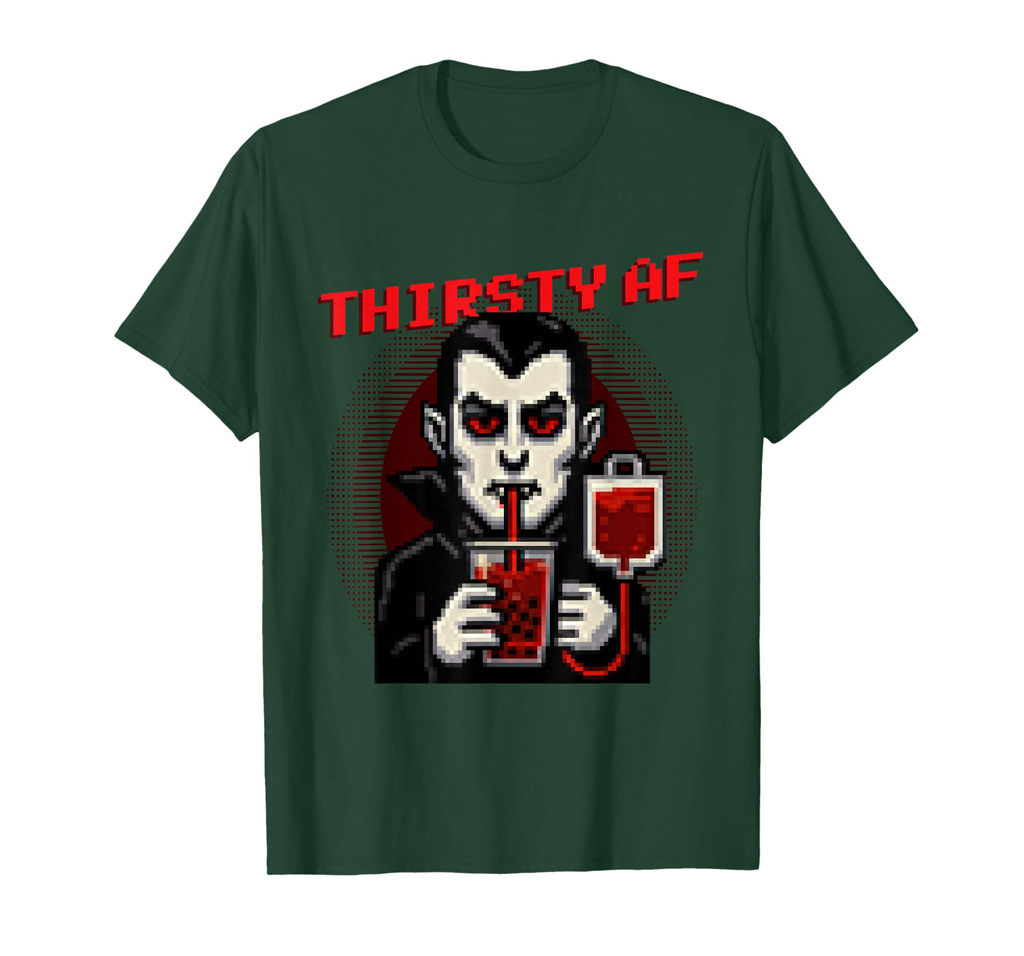 Thirsty AF Funny Pixel Art Vampire Halloween T-Shirt