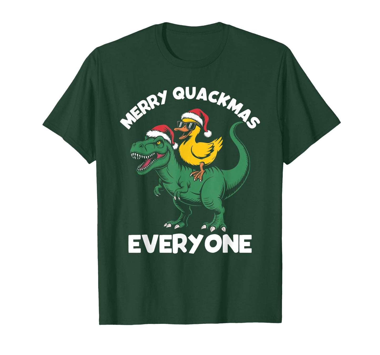 Merry quackmas Everyone, Christmas Duck Riding Dinosaur T-Shirt
