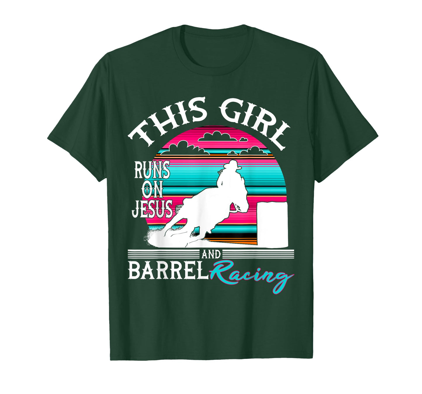 Serape Horse Barrel Racing This Girl runs on Jesus Rodeo T-Shirt