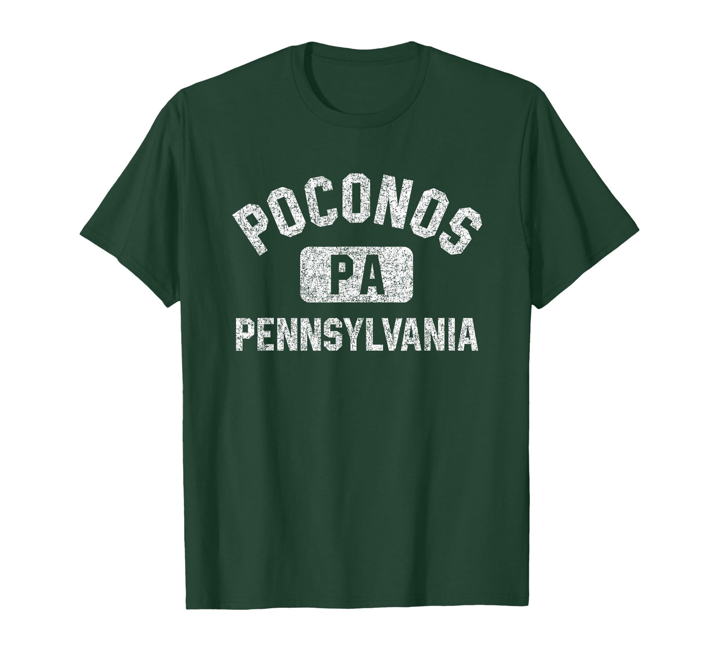 Poconos Pennsylvania Gym Style Distressed White Print T-Shirt