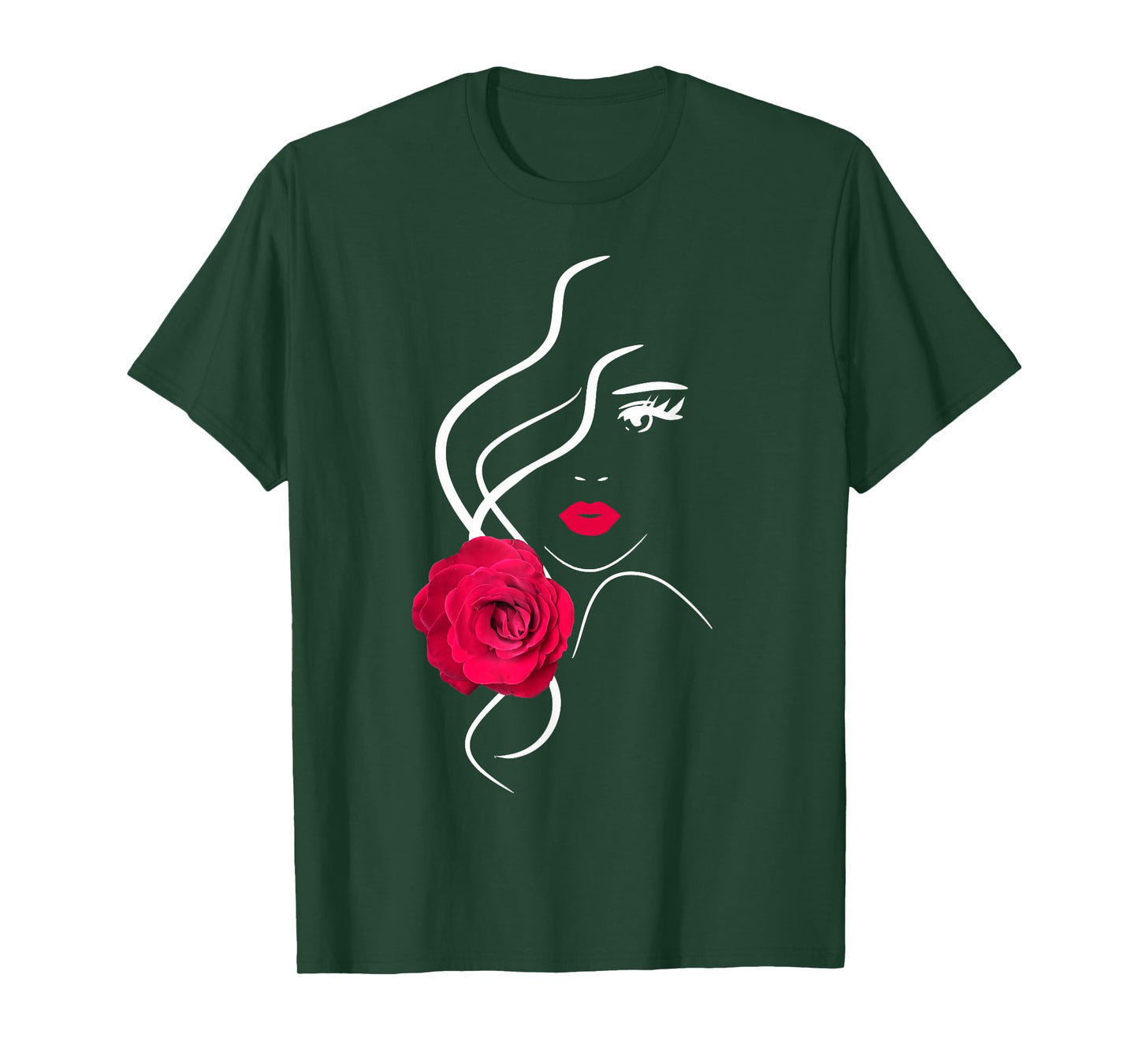 Pretty Girl Face with Hot Red Rose Black White Shapes Mania T-Shirt