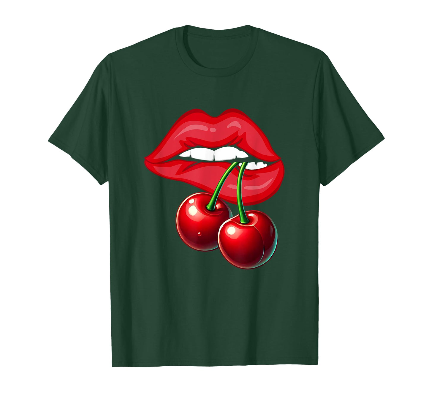 Cherry Lips Graphic Tee Sexy Women Design Red Lips Vintage T-Shirt