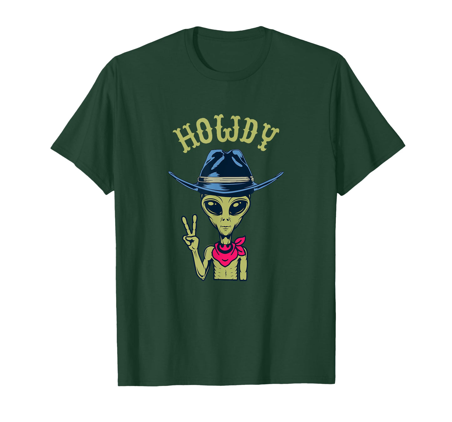 Funny Alien Cowboy Hat Howdy Peace Sign T-Shirt