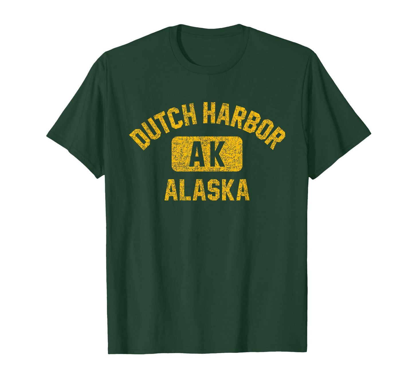Dutch Harbor Alaska Gym Style Distressed Amber Print T-Shirt