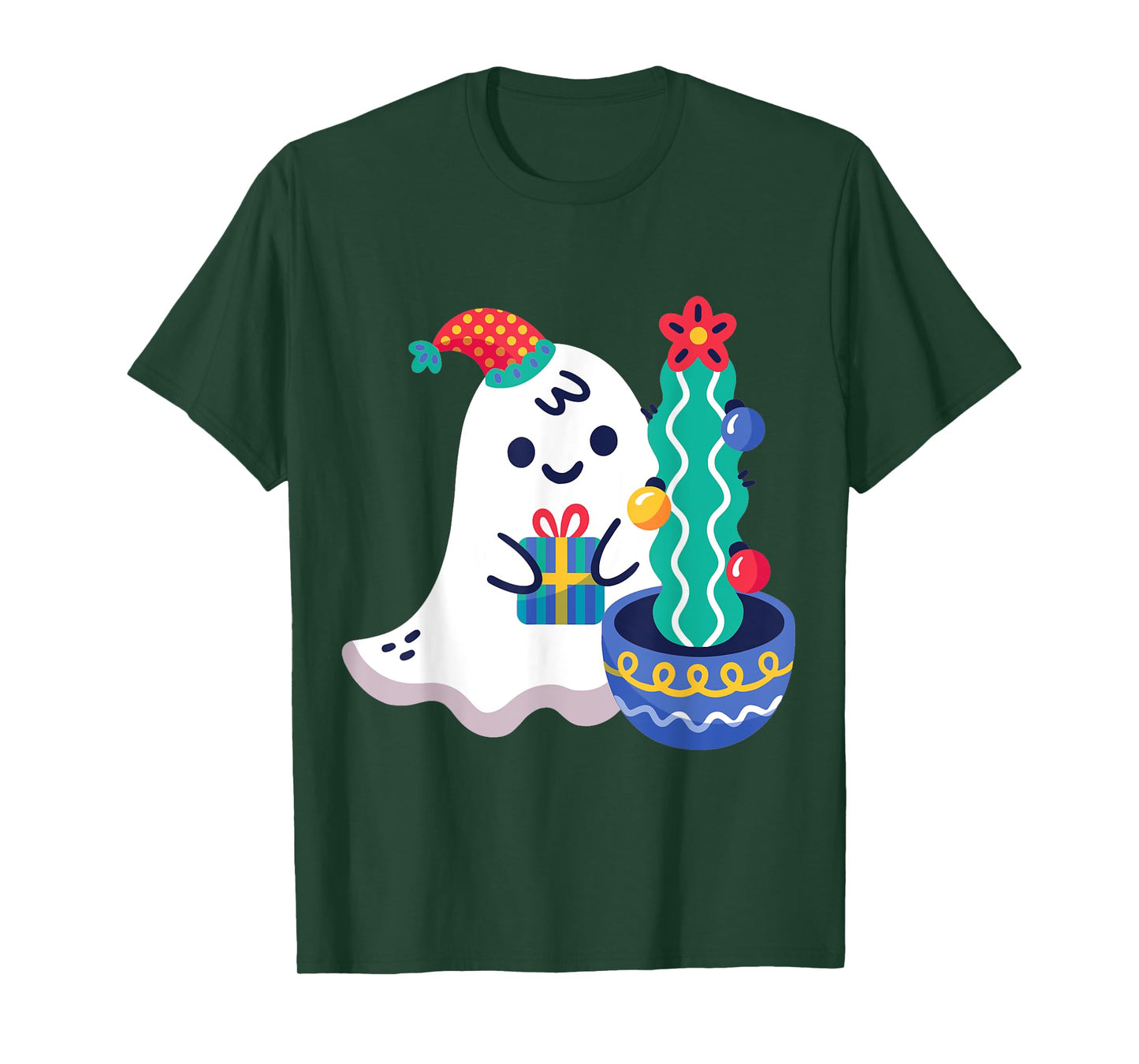 Ugly Christmas Ghost Xmas Cactus Santa Claus Cute Gothic T-Shirt