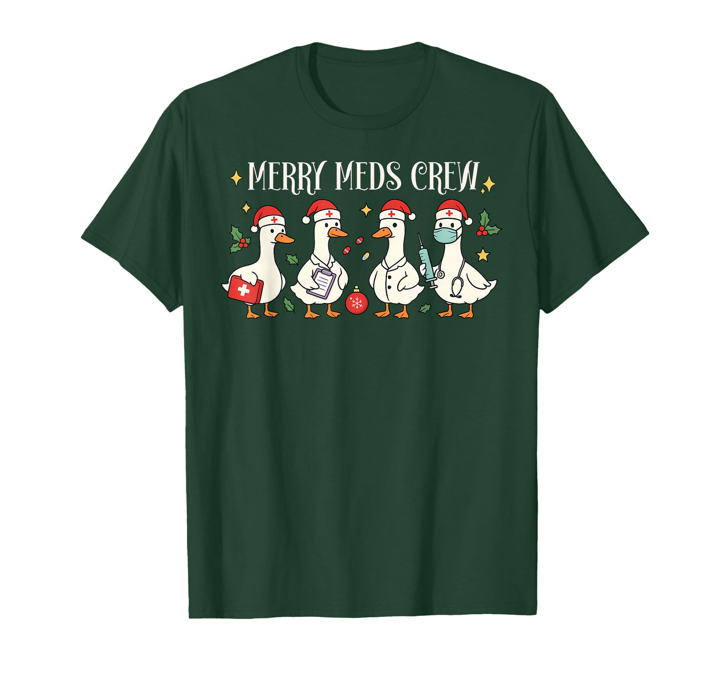 Merry Meds Crew Santa Christmas NICU Nurse Silly Goose Xmas T-Shirt