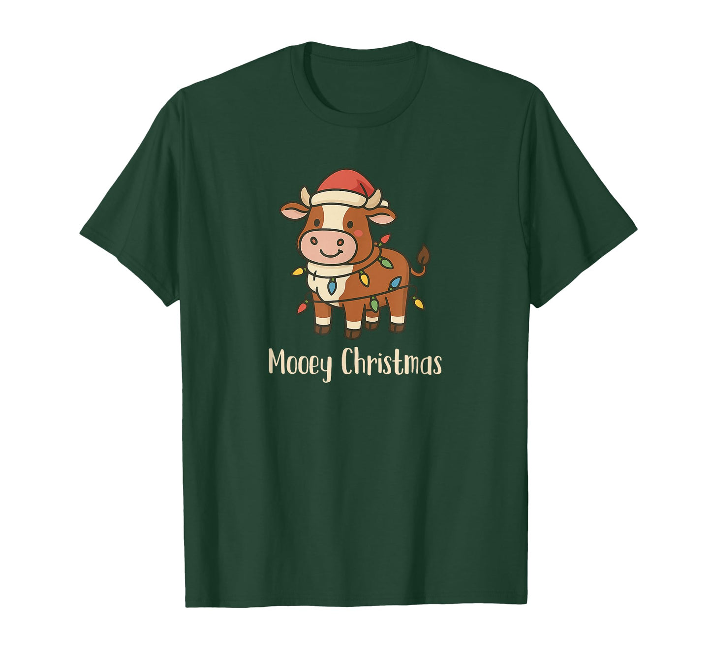 Christmas Cow Lights Santa hat Funny Mooey Christmas T-Shirt