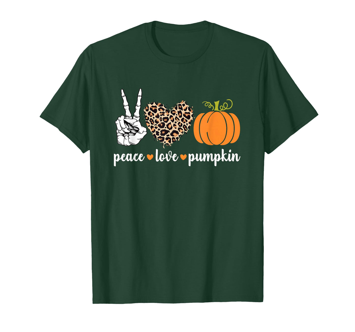 Peace Love Pumpkin Halloween Leopard Pumpkin Skeleton Hands T-Shirt