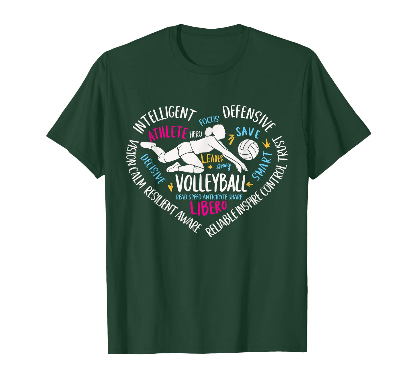 Girls Volleyball Libero Heart Volley for Teens Women T-Shirt