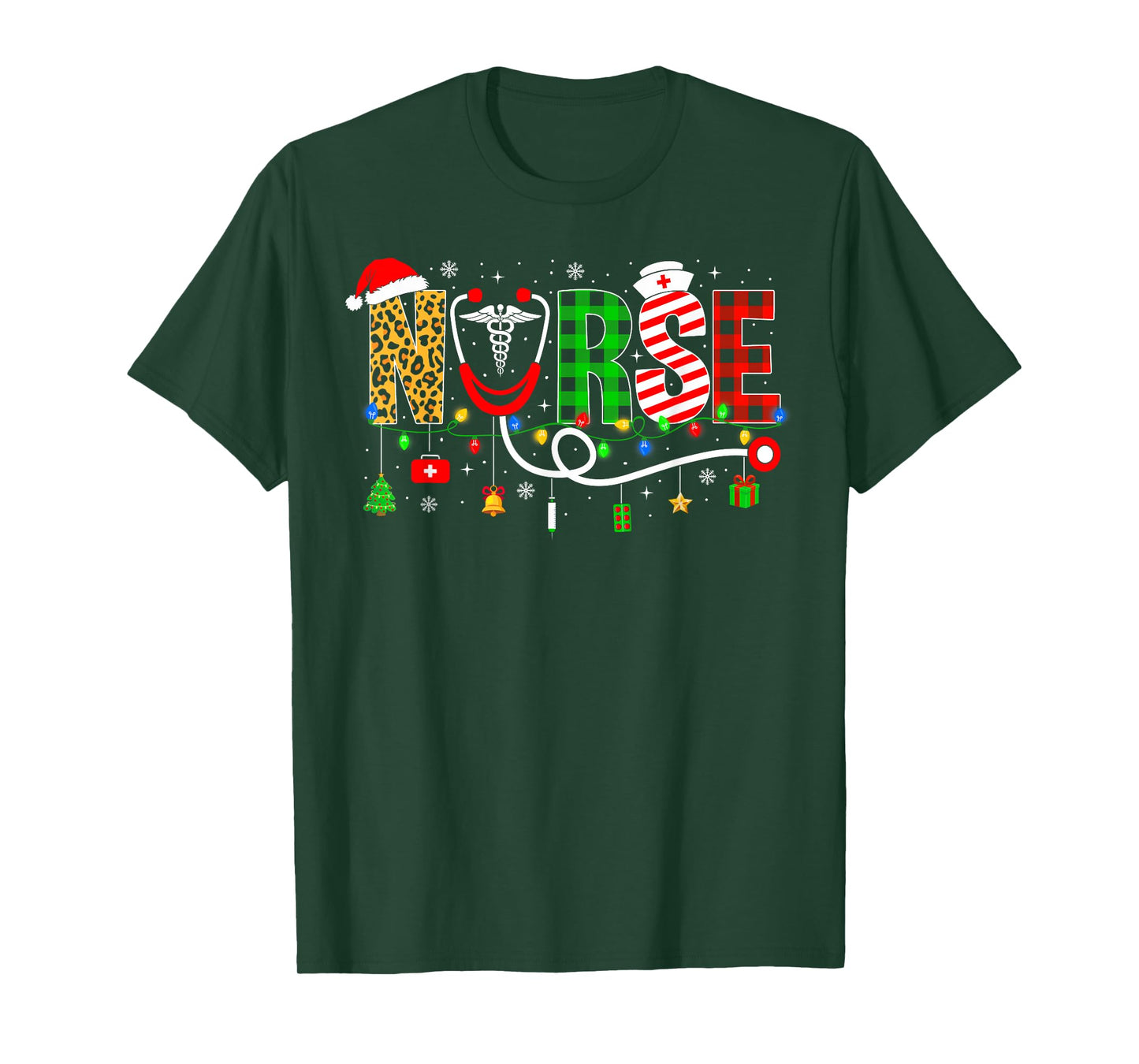 Nurse Christmas Stethoscope Nurses Xmas Pajamas Girls Women T-Shirt