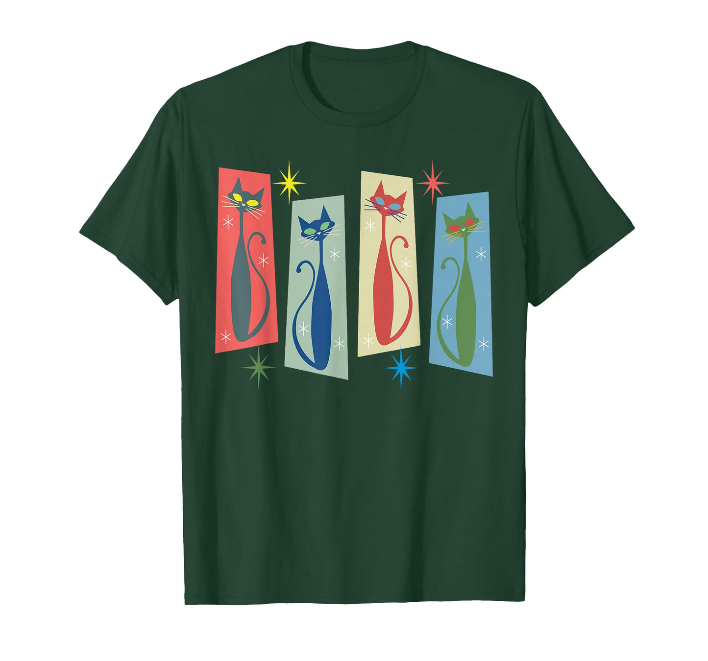 Mid Century Modern Cat Art Atomic Cats Vintage Retro Women T-Shirt