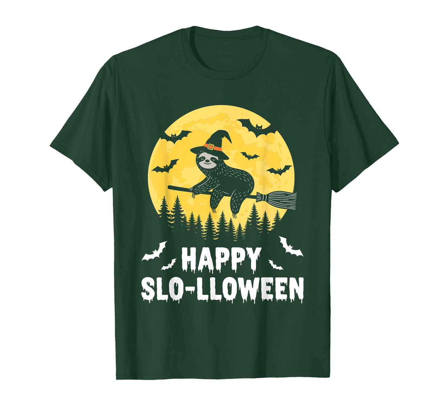 Happy Slo-lloween Funny Halloween Sloth Flying Witch T-Shirt