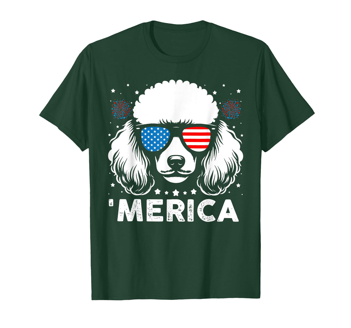 Vintage Poodle Dog Merica Patriotic USA Flag 4th Of July T-Shirt