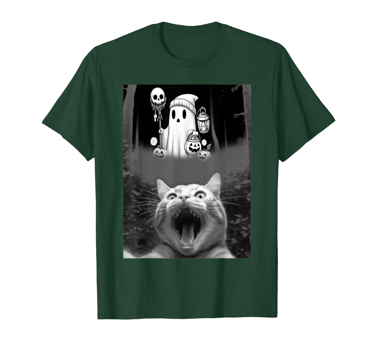 Funny Cat Selfie with Cute Boo Halloween Candy Men Women Kid T-Shirt