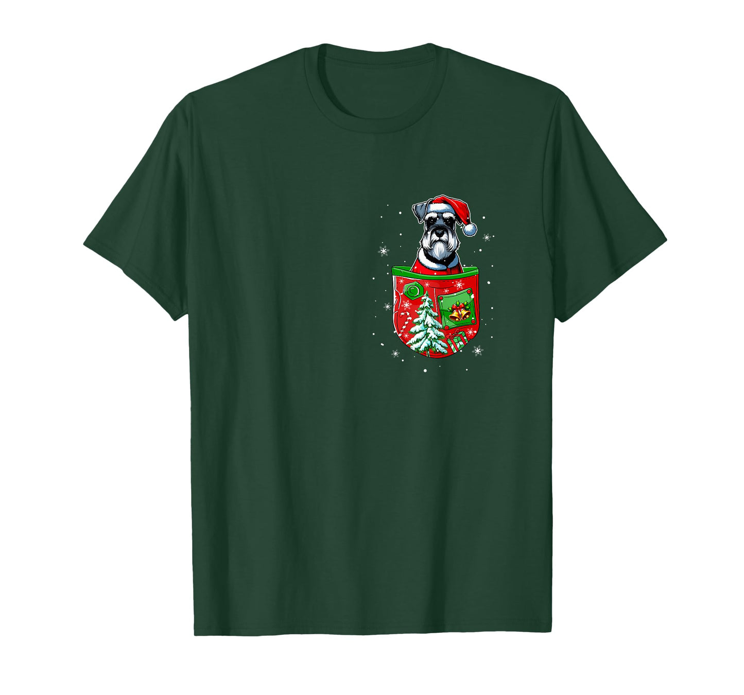 Santa Schnauzer in Pocket Owner Christmas Tree Bells T-Shirt