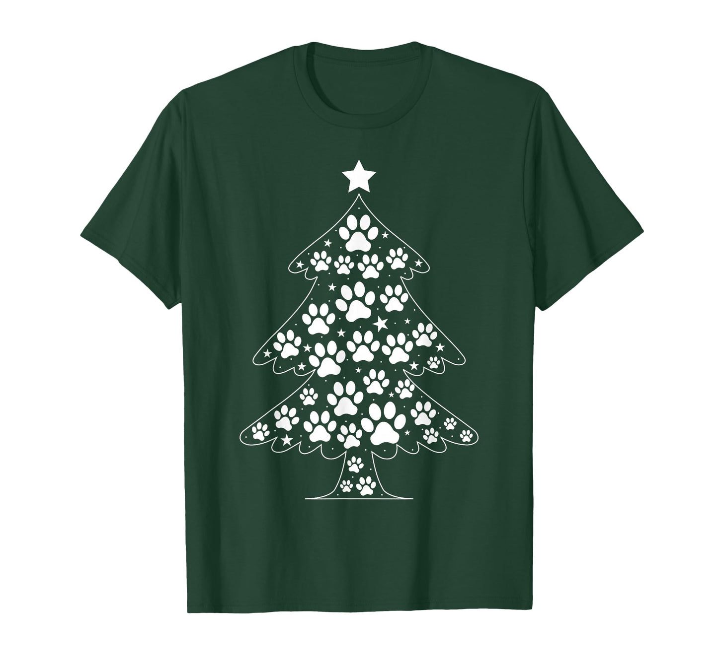 Cat Dog Paw Christmas Tree Funny Puppy Dog Cat Lover Xmas T-Shirt