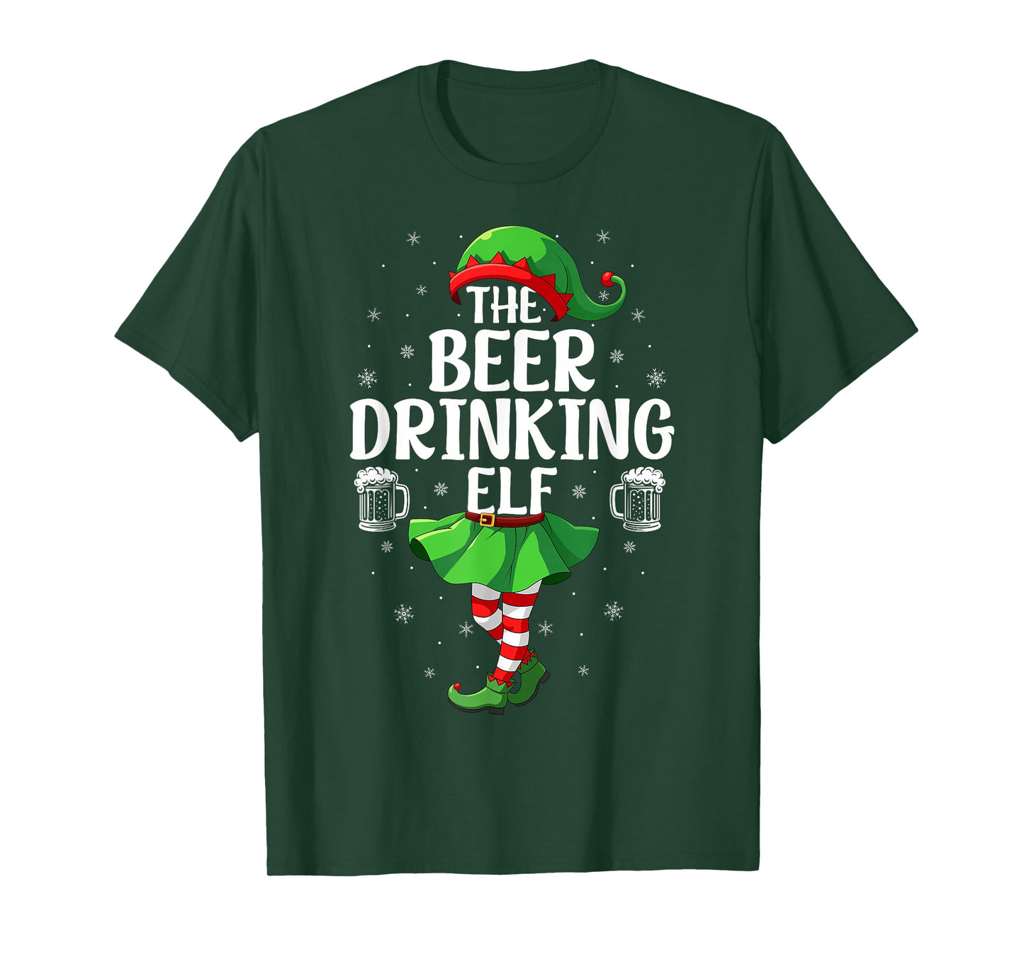 Beer Drinking Elf Christmas Girl Women Elf Squad Xmas Family T-Shirt