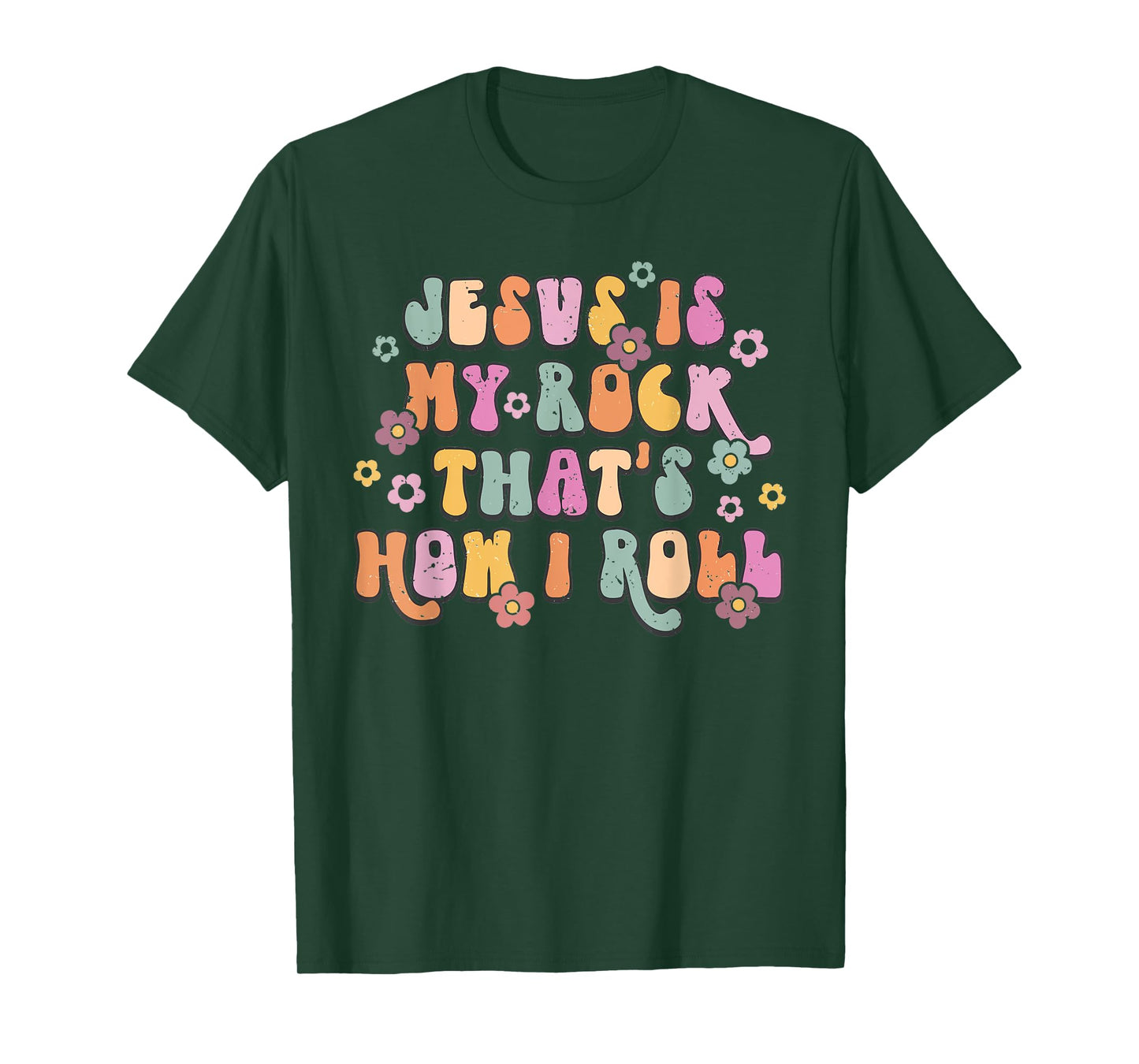 Leopard Jesus Is My Rock And That Is How I Roll Retro Groovy T-Shirt
