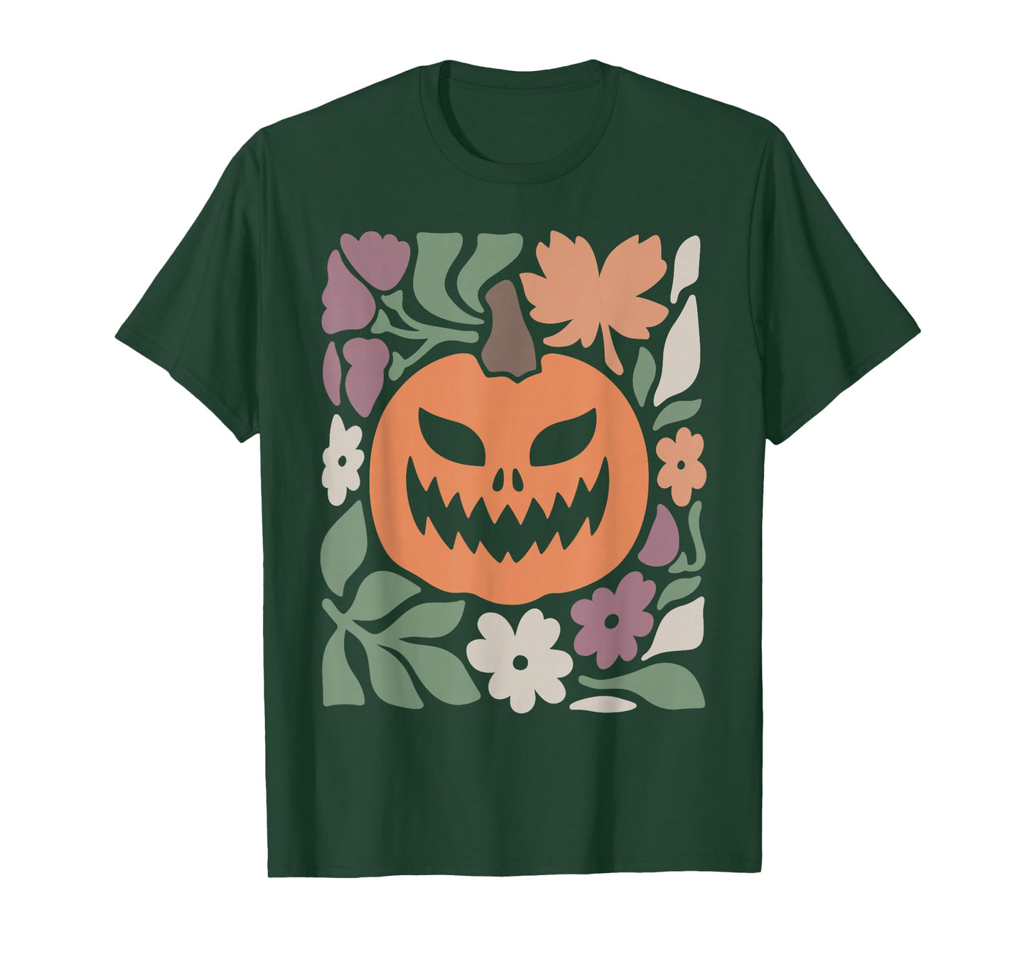 Scary Pumpkin Face Floral Halloween Spooky Jack O Lantern T-Shirt