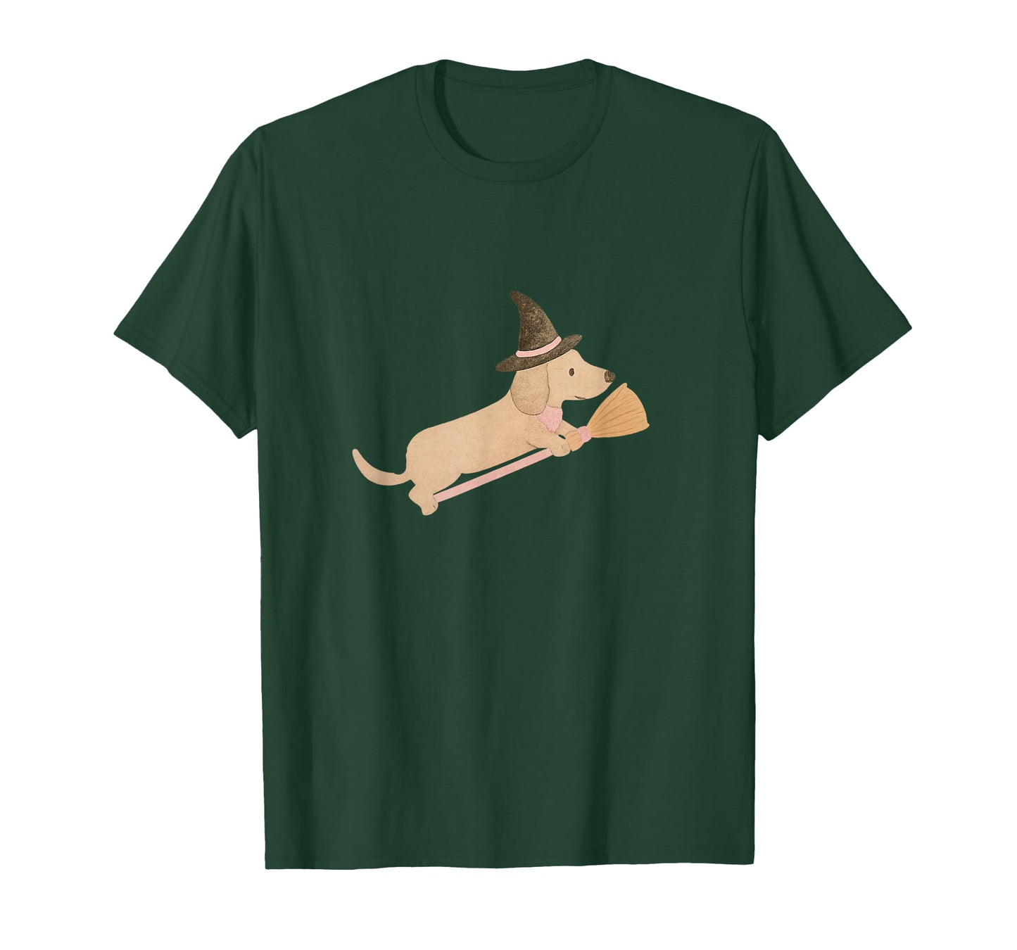 Pink Halloween Dachshund Flying Witch T-Shirt