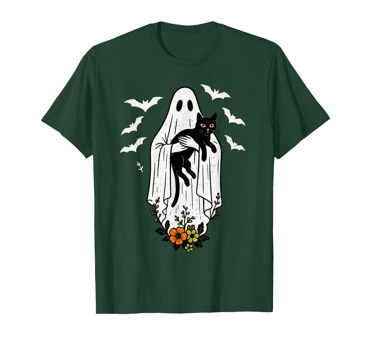 Vintage Ghost Holding Cat Halloween Kitty Meow Cat Lover T-Shirt