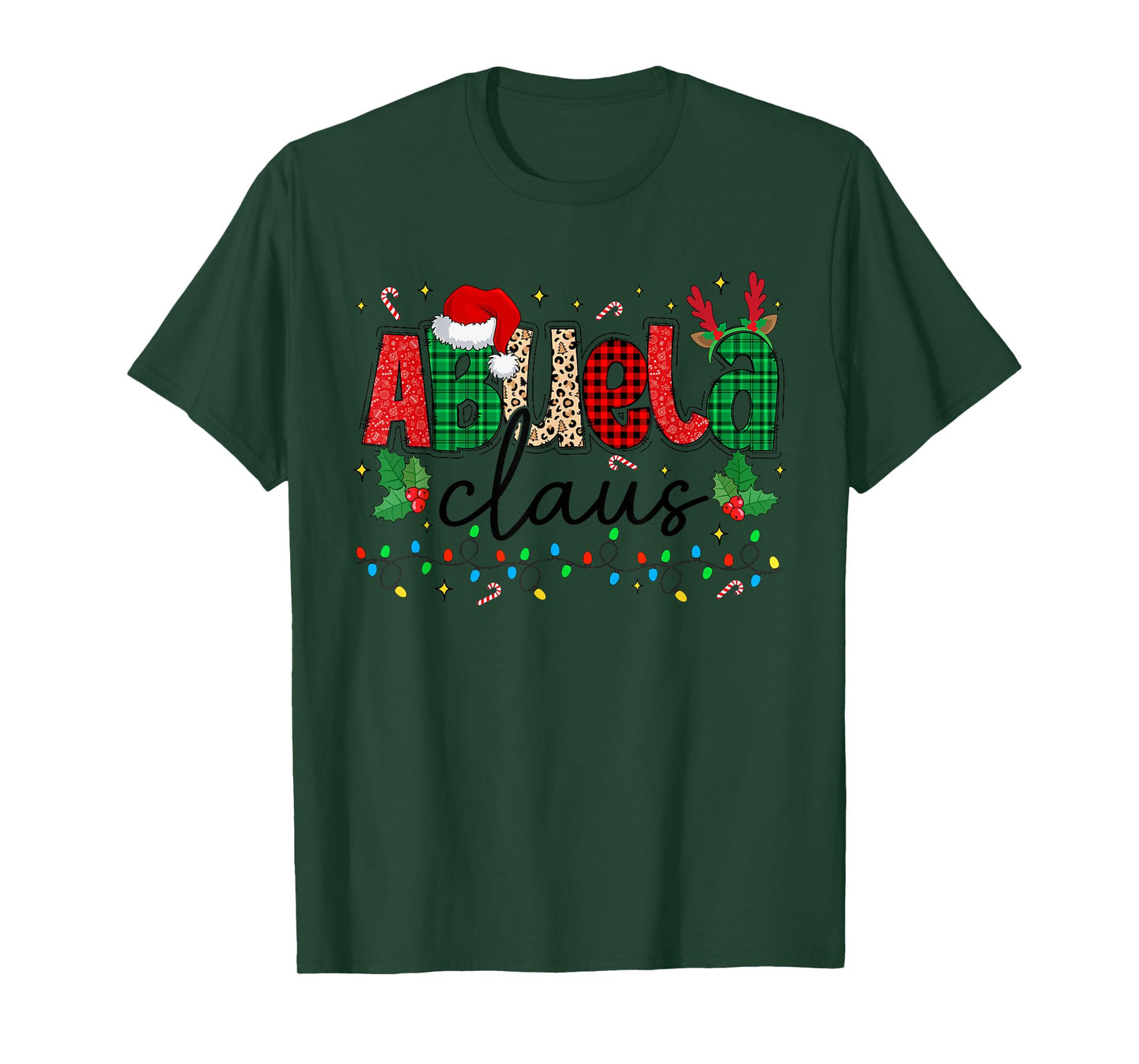 Abuela Claus Christmas Santa Hat Reindeer Grandma Grandkids T-Shirt