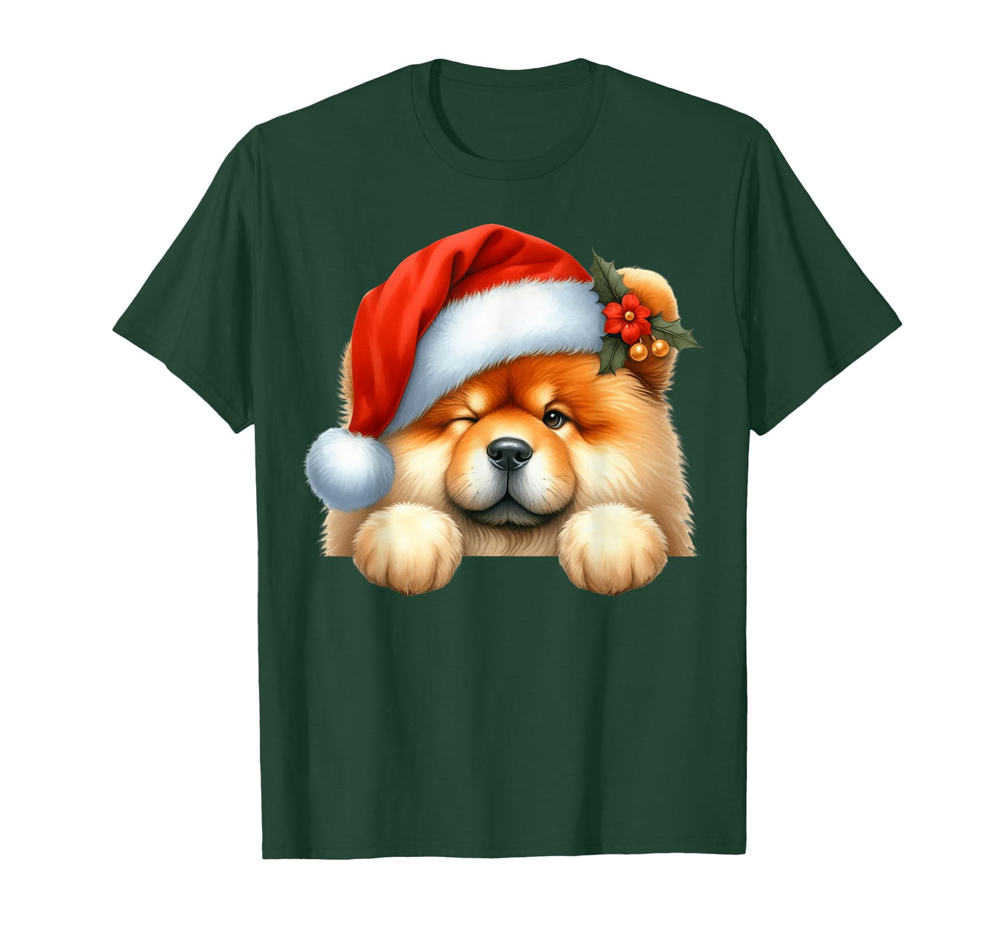 Chow Chow Dog Christmas Santa Hat Dog Mom Dad T-Shirt