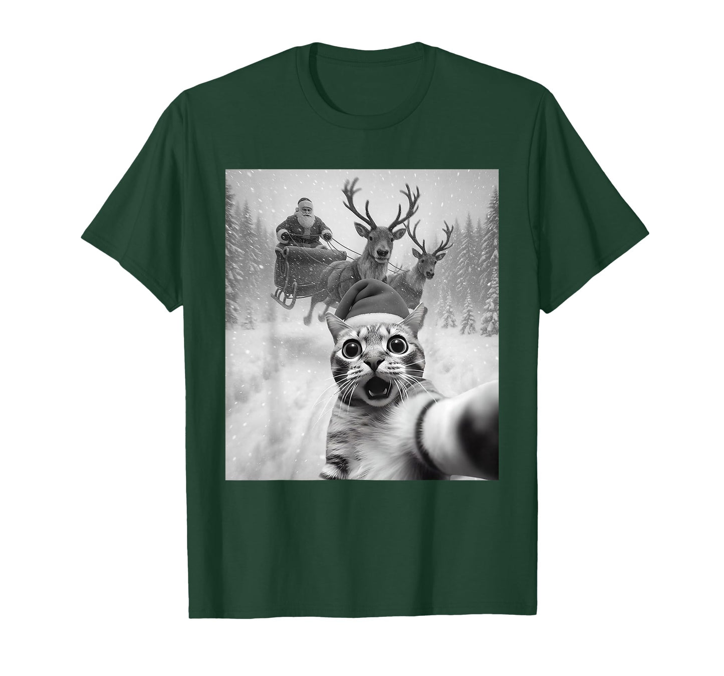 Funny Cat Selfie Santa Merry Christmas Xmas Pajamas Holiday T-Shirt