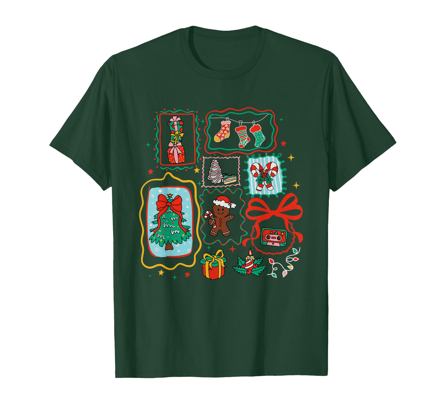 Coquette Bow Santa Christmas Tree Xmas Merry and Bright T-Shirt