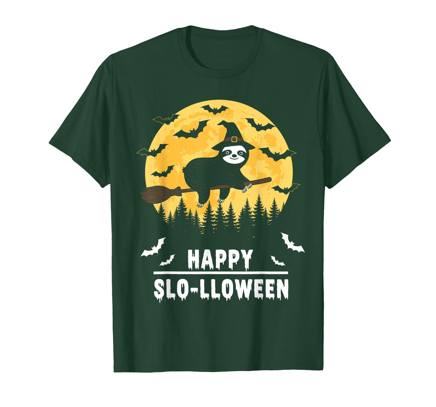 Happy Slo-lloween Funny Halloween Sloth Flying Witch T-Shirt